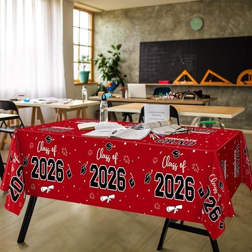 QZYL 4 Pack Graduation Table Cloth, 54" x 108" Red 2026 Graduation Table Decorations, Disposable Grad Party Decorations for College, Rectangle Plastic Tablecover for Class of 2026 Congrats Grad - Image 6
