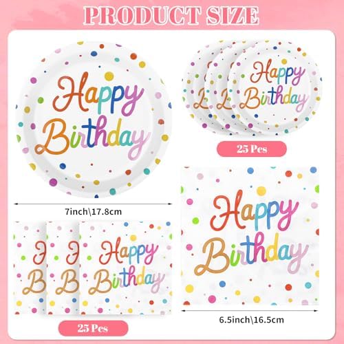 50 Pcs Happy Birthday Paper Plates and Napkins Disposable Party Decorations - Image 3