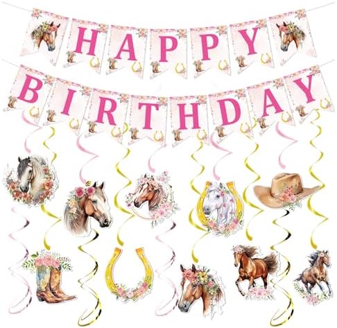 Rngmsi Horse Western Cowgirl Party Decorations 16PCS Banners Swirls Girl by RNGMSI