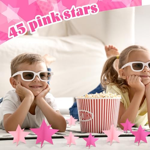 Sinload 45 Piece 3D Pink Star Centerpieces Glitter Theme Party Decorations - Image 5