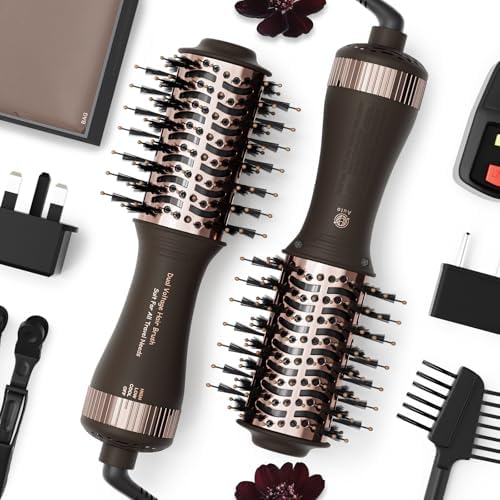 Travel Dual Voltage Hair Dryer Brush 4-in- 1,Portable Mini Hot Air Blow Dryer Straightener & Curler Brush,Titanium Oval Blowout Styler Volumizer Tools-Dark Chocolate by MayAllDreamsRealizedEndingMisfortuneInAuspicious