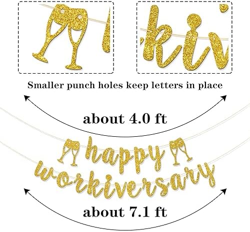 Happy Workiversary Banner - Office Work Party Supplies - Happy Work Anniversary Party Decorations - Gold Glitter - Image 2
