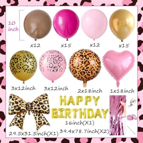 70Pcs Cheetah Print Birthday Decorations, Pink Brown Gold Leopard Balloons - Image 2