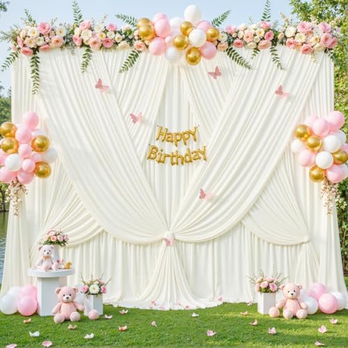 Ivory Backdrop Curtain for Wedding Parties Wrinkle Free Ivory Photo Curtains Backdrop Drapes Fabric Decoration for Baby Shower Photoshoot 5ft x 7ft,2 Panels - Image 5