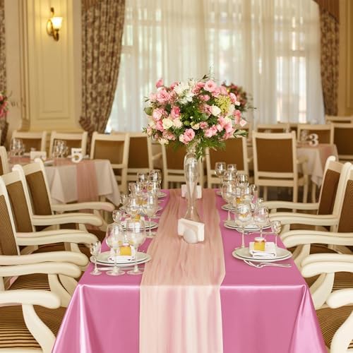 TURSTIN 8 Pack Pink Satin Tablecloth 102 x 58 Inch Overlay Table Cove - Image 7