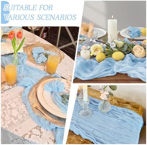6 Pack Baby Blue Cheesecloth Table Runner 17x108 Inch Semi Sheer Boho Gauze Cheese Cloth Fabric Table Runners Table Decor for Wedding Party Baby Shower Birthday Home Decor Garden Farmhouse - Image 5