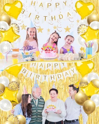 Golden Happy Birthday Party Decorations with Banner Balloons for Men Boys - Image 3