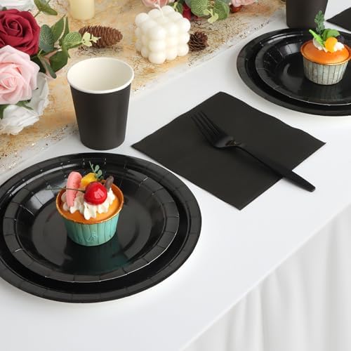 Black Paper Plates and Napkins, Disposable Black Party Plate Include 7&9INCH Plates Cups Napkins Forks Party Supplies for Halloween, Father‘s Day, Graduations, Retirement, Birthday, for 25 Guests - Image 5