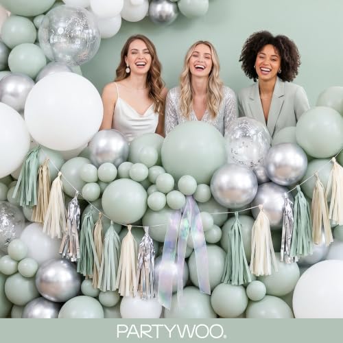 PartyWoo Dusty Green Balloons 50pcs Sage Olive Eucalyptus Green Boho Color - Image 5
