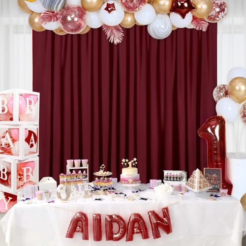 Burgundy Backdrop Curtains 20ftx10ft Christmas Polyester Photo Drapes - Image 5