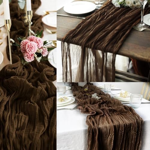 10FT 12 Pack Brown Cheesecloth Table Runner 20 x 120 Inch Long Boho Fabric Rustic Cheese Cloth Table Runner for Wedding Bridal Shower Baby Shower Gauze Sheer Birthday Party Table Decorations - Image 6