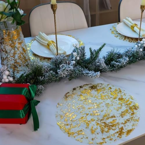 Snowkingdom Disposable Gold Placemats Set of 12 Metallic Round 13 Inch Foil Mesh Pressed Fall Table Mates 12 Pack Gold Doilies for Dining Table Wedding Birthday Party Holiday Home Decoration - Image 3