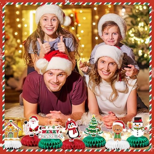 JULMELON 8 Pcs Christmas Table Decorations, 3D Xmas Honeycomb Centerpiece - Image 5
