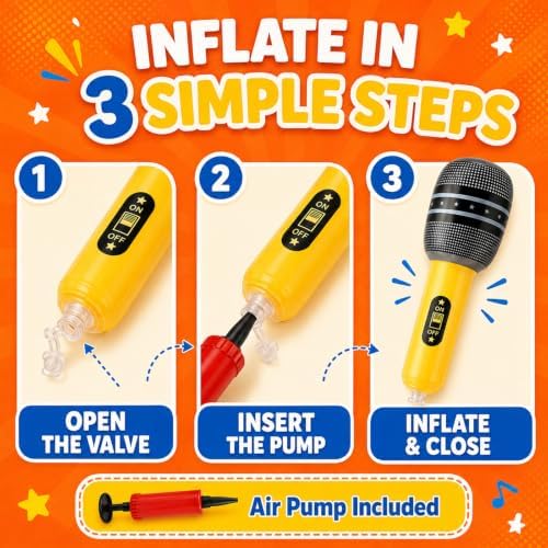 18 Pack Inflatable Microphones with Pump, 10 Inch Karaoke Party Props - Image 4