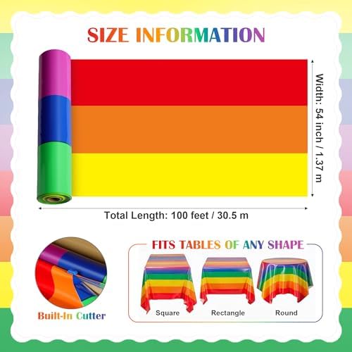 100FT x 54IN Rainbow Plastic Tablecloth Roll with Slide Cutter Box - Image 7