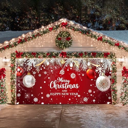 HOMETITUTE Christmas Red Silver Garage Door Cover 13x6ft - Image 3