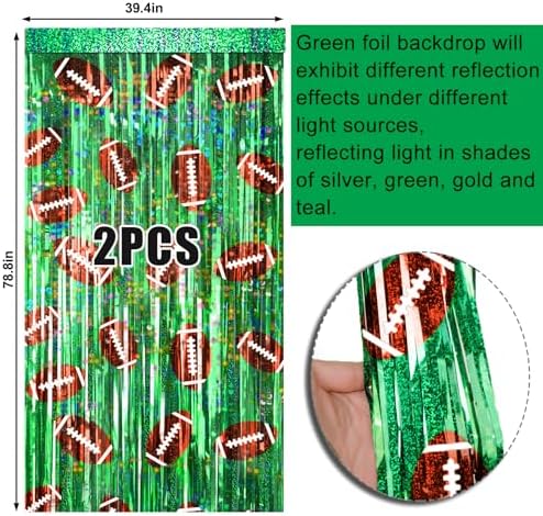 2 Packs Football Foil Fringe Curtain, Green Glitter Metallic Tinsel Backdrop for Birthday, Baby Shower, Super Bowl, Football Party Decorations Supplies - Image 6