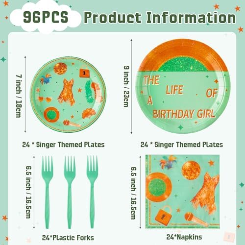 Singer Birthday Party Supplies - 96pcs Paper Plates Napkins Plastic Forks Girl Little Birthday Party Table Decoration The Life of A Birthday Girl Disposable Cake Tableware Set for 24 Guests - Image 2