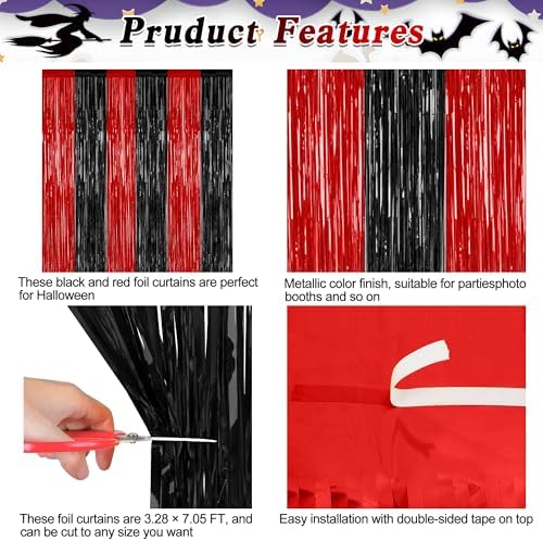 ZATAYE 8 Pack Black Red Halloween Foil Curtain Streamer Decorations - Image 4