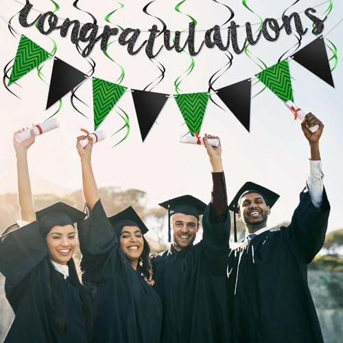 Outus Congratulations Banner with Triangle Flag 12 Swirls,Black, Green - Image 4