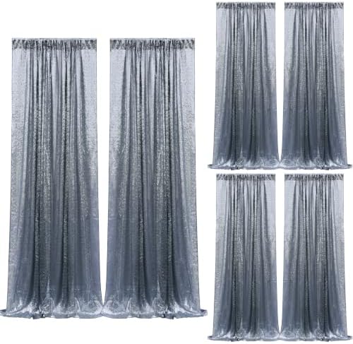 2×8FT-6PCS Black Silver Sequin Backdrop Curtains Panels, Photography Backdrop Glitter Curtains Fabric Background for Christmas Wedding Party Decor by Pufogu