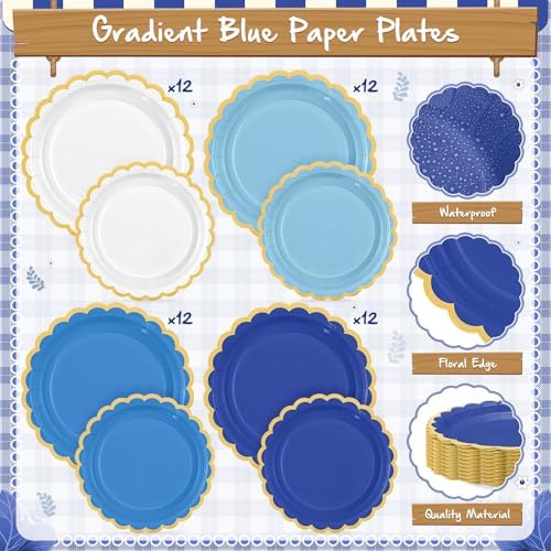 Mimorou 338 Pcs Blue Plates Napkins Cups Flatware Set - Image 4