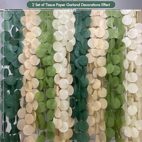 205 Ft Sage Green Party Decorations Oilve Green and Beige Circle Dot Backdrop Garland Tissue Paper Polka Dots Hanging Streamer for Birthday Wedding Engagement Bachelorette Neutral Party Supplies - Image 3