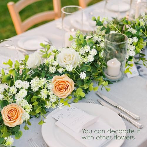 6FT Eucalyptus Garland with Flowers, 8 Pack Artificial Greenery Garland Hanging Faux Eucalyptus Garland Suitable for Table Wedding Backdrop Arch Wall Party UV Protected Indoor Outdoor Decor - Image 3