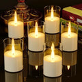 VIODAIM 6Pack Flickering Flameless LED Candles with Timer, Battery Powered - Small Pillar & Votive, Clear (2"X3") by VIODAIM