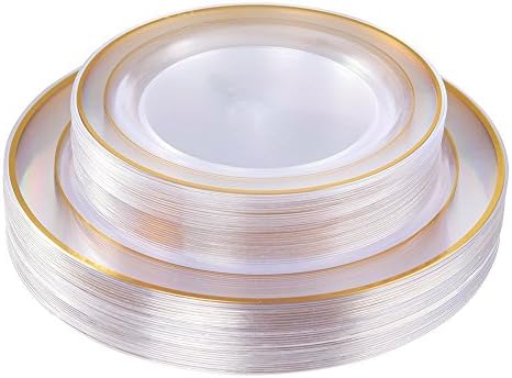 I00000 60 Pcs Clear Gold Plastic Plates, Premium Disposable Party Plates by I00000
