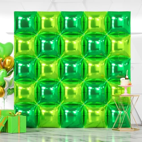 NISOCY 25PCS Green and Light Green Neon Square Foil Balloons Wall Backdrop by NISOCY
