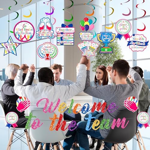 Welcome To The Team Banner - Colorful Decorations With Hanging Swirls for New Employee, Office Newcomers, Staff Party - Supplies for Office Party Decoration - Image 6
