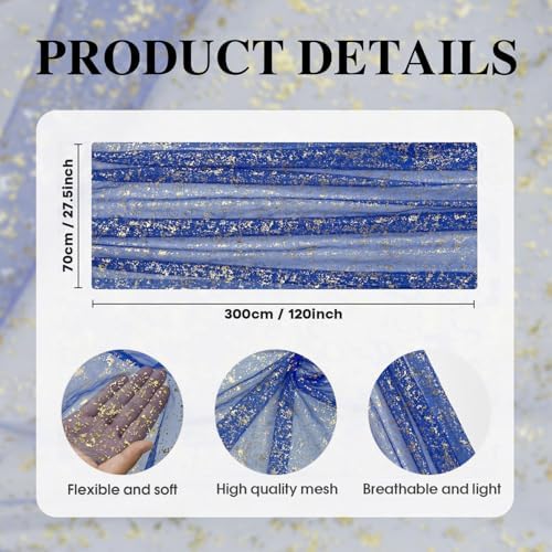 Artoid Mode 6PCS Blue Gold Gauze Table Runner 120 Inch 10FT, Glitter Metallic Foil Sheer Dining Wedding Anniversary Holiday Table Decor for Home Party - Image 5
