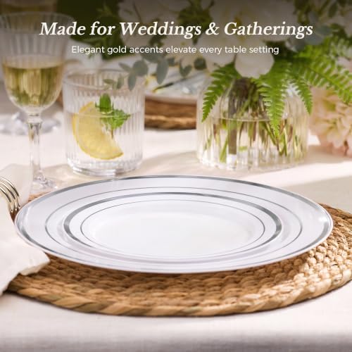 BESTVIP 200PCS Silver Plastic Plate, Disposable Party Plates - Image 4
