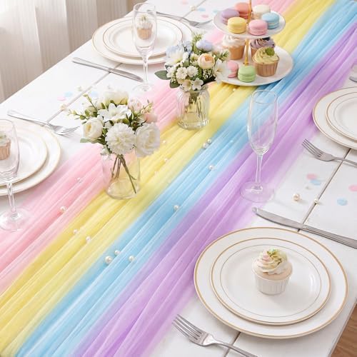 8 Pcs Pastel Colorful Table Runner 29 x 70 in Colorful Tablecloth - Image 3
