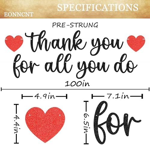 Pre-strung Thank You for All You Do Banner - Black Glitter Appreciation Party Decorations Supplies for Family elders Employee Coworker Staff Teacher, Photo Booth Prop - Image 3