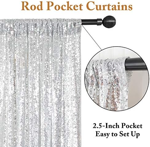 ShinyBeauty Silver Backdrops 2 Pieces Sequin Curtains 4FTx7FT Photoshoot Background Shimmer Backdrop Curtain Panels Sparkle Backdrop for Birthday,Wedding,Party Studio Decor(8FTX7FT) - Image 3