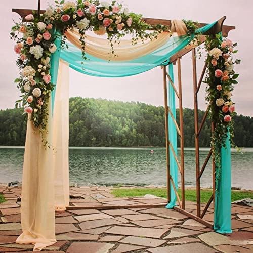 Wedding Arch Draping Fabric,63" x 32Ft Wedding Arch Drapes Champagne Tulle Fabric Drapery Sheer Backdrop Curtains for Wedding Ceremony Arch Stage Party Ceiling Decorations - Image 6