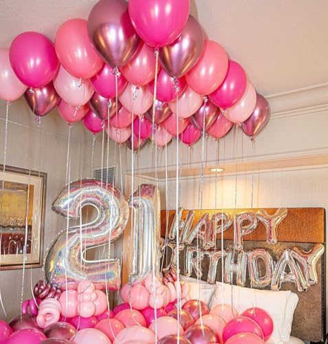 Pink Balloons Metallic Pink Balloon, 50Pcs 12Inch Hot Pink Chrome Pink Latex Balloons Light Pink Balloon and Dark Magenta Pink Balloons for Birthday,Baby Shower,Princess Theme Party Decorations - Image 5