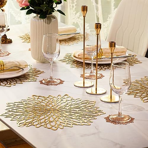 Snowkingdom 4 Pack Gold Placemats Metallic Pressed Vinyl Golden for Dinning Table Place Mats Round Floral Charger Decoration for Christmas Thanksgiving Holiday Wedding - Image 5