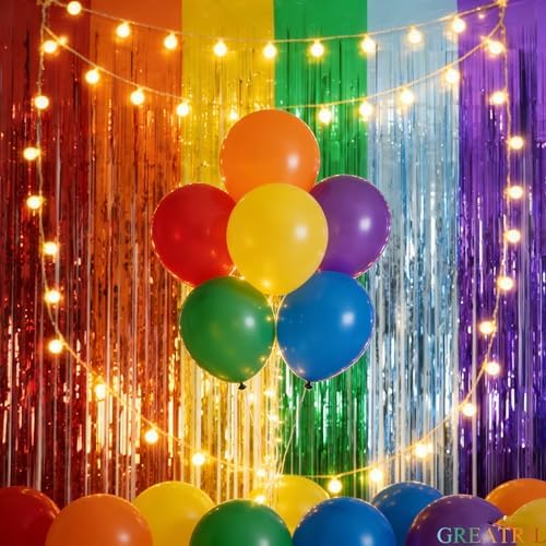 Rainbow Tinsel Streamers Backdrop Party Decorations 8.2ft x 3.2ft 2 Packs - Image 4
