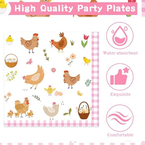 Chicken Birthday Tableware Decorations - 96PCS Chick Plates Napkins and Forks Party Supplies, Disposable Farm Animal Baby Shower Decor for Boys Girls Serve 24 - Image 4