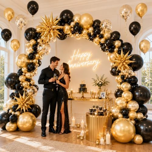 Black and Gold Balloon Garland Arch Kit with Star Balloons - Image 5