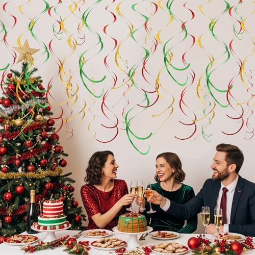 BEISHIDA 24Pcs Red Green Gold Hanging Swirls Birthday Christmas Decor - Image 6