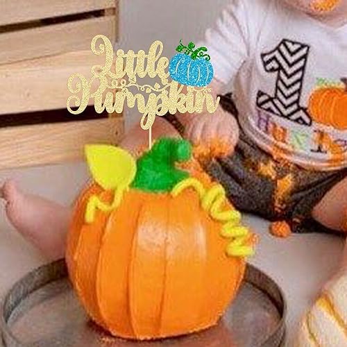 Ephlyn 1Pc Little Pumpkin Cake Topper Blue Glitter Boy Pumpkin Baby Shower Cake Topper Decorations for Autumn Little Pumpkin Themed Baby Shower Kids Boys Birthday Party Supplies - Image 6