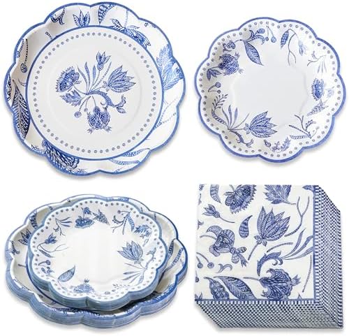 Kate Aspen Blue Willow Paper Plate and Napkin Set - Elegant Disposable Plates for Weddings, Something Blue Before I Do Bridal Shower Decorations, Baby Shower Plates, Tea Party Supplies - 62 Piece by KateAspen