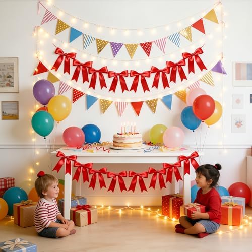 2 Strings Red Bow Garland Banner Decorations, Christmas Tree Decorations - Image 7