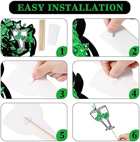 Zonon 24 Pcs Photo Booth Props Set Black Gold Birthday,Green and Black - Image 6