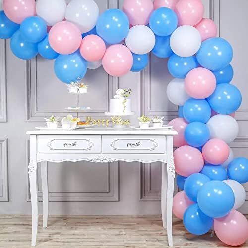 300 Pcs Pink Blue and White 5 Inch Balloons Macaron Pastel Pink and Blue White Latex Small Balloon for Baby Shower Birthday Bridal Shower Wedding Anniversary Gender Reveal Party Decorations - Image 5