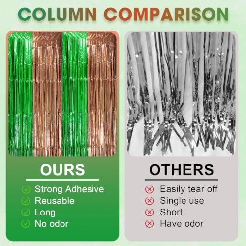 Voircoloria Green Brown Foil Fringe Backdrop Curtains,3.3x8.2ft, 3 Pack - Image 4